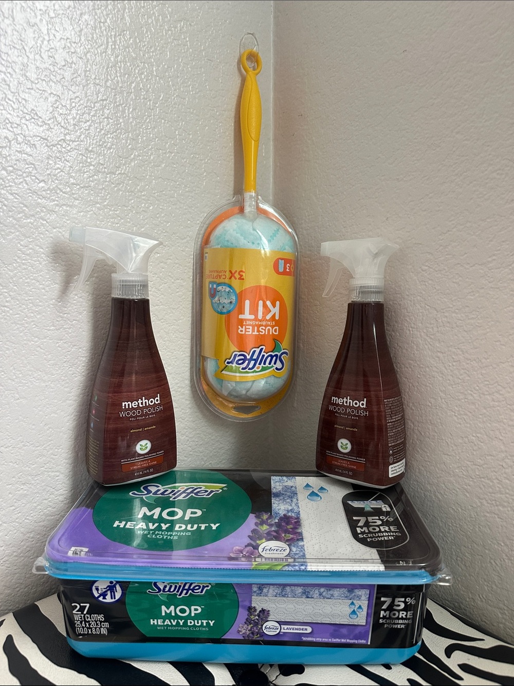 Method Wood Polish, Swiffer duster Kit & mop cloths-brand new-originally packed
